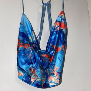 Blue Tie Dye Open Back Crop NWOT